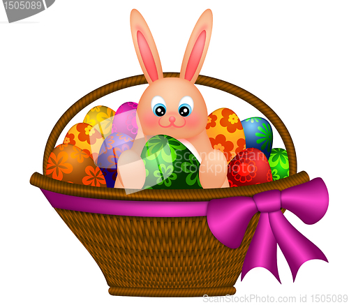 Image of Happy Easter Bunny Rabbit in Egg Basket Illustration