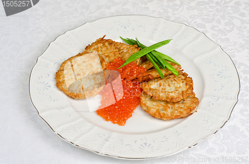 Image of pancakes with red caviar