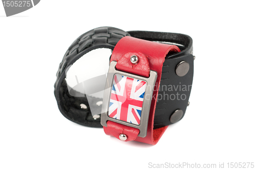 Image of Men's leather belt with britain flag