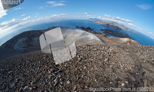 Image of Fisheye view of crater of Vulcano island and Aeolian islands near Sicily, Italy