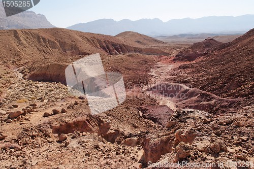 Image of Scenic desert landscape in Makhtesh Katan crater in desert in Israel