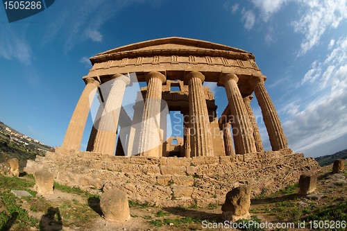 Image of Fisheye view of Concordia temple in Agrigento, Sicily, Italy