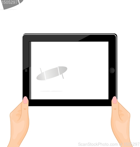 Image of Illustration of the computer tablet in a hand of the woman - hor