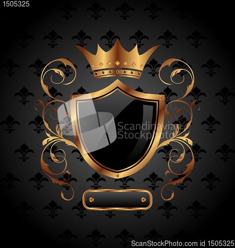 Image of ornate heraldic shield with crown