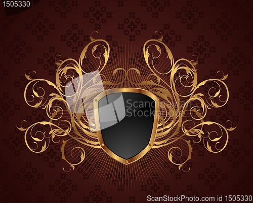 Image of golden ornate frame with shield