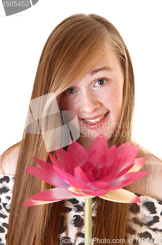 Image of Portrait of girl with flower.