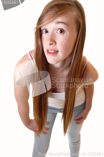 Image of Girl bending forward.