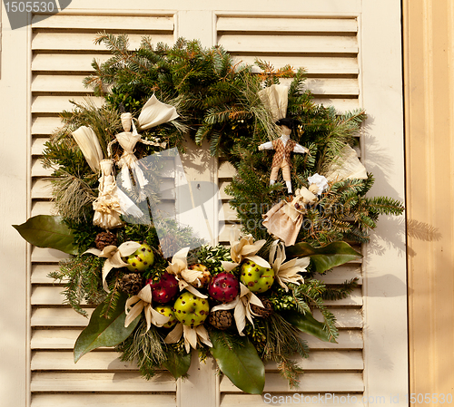Image of Traditional xmas wreath on front door