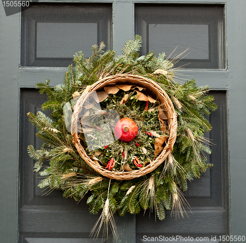 Image of Traditional xmas wreath on front door