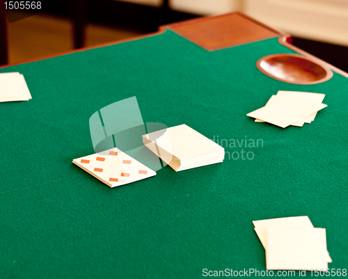 Image of Antique playing cards on green table