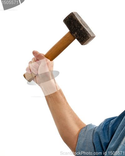 Image of Senior man holding a large hammer