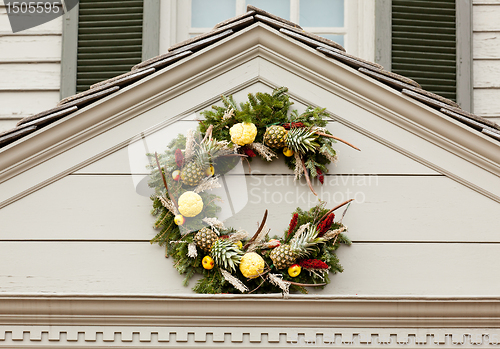 Image of Traditional xmas wreath above front door