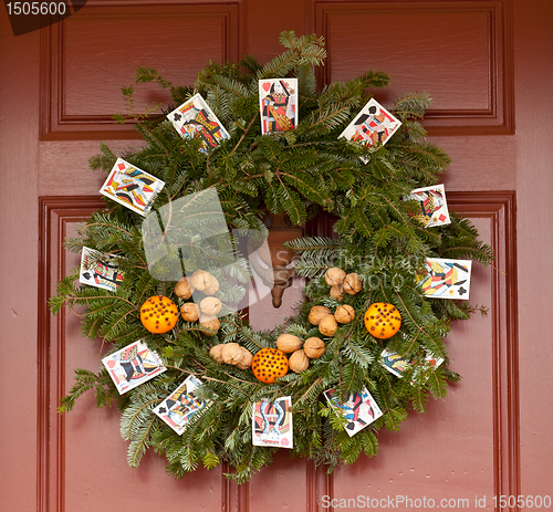 Image of Traditional xmas wreath on front door