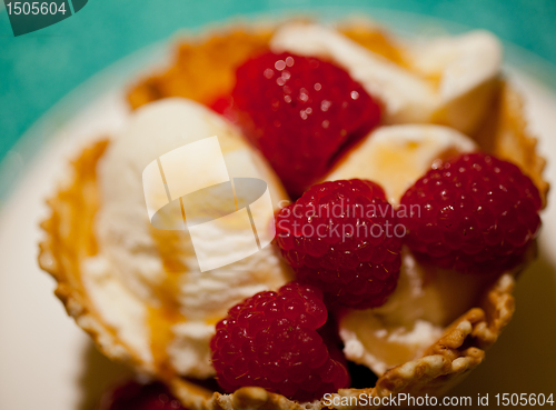 Image of Macro of raspberry and ice-cream