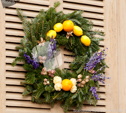 Image of Traditional xmas wreath on front door