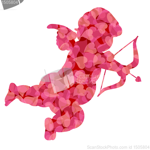 Image of Valentines Day Cupid with Pink Pattern Hearts Illustration