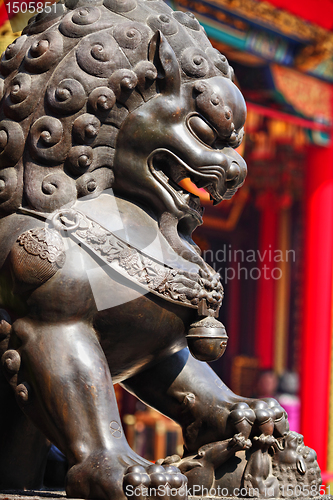 Image of Bronze lion in chinese temple