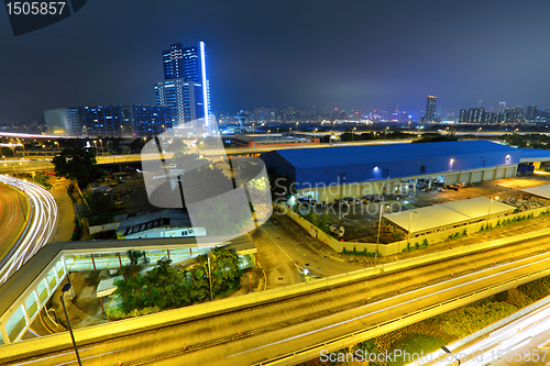 Image of traffic and highway at night