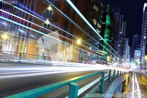 Image of traffic in downtown at night