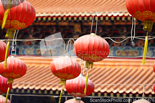 Image of red lantern in chinese temple
