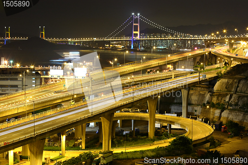 Image of freeway and bridge at night