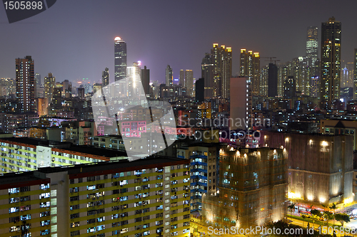 Image of Hong Kong with crowded buildings at night