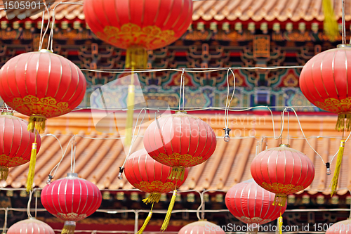 Image of red lantern in chinese temple