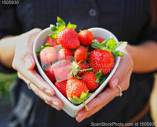 Image of strawberry in heart shape bowl