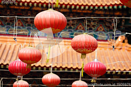 Image of red lantern in chinese temple