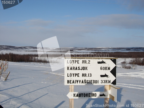 Image of Direction sign at Iesjavre lake in Finnmark, Norway