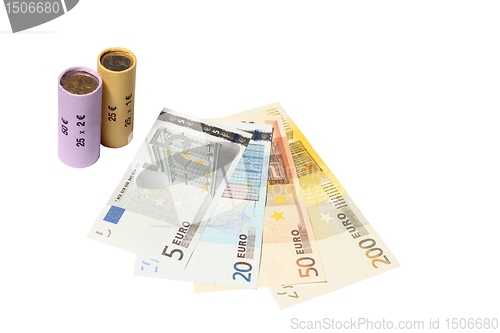 Image of Packed coin roll with bank notes