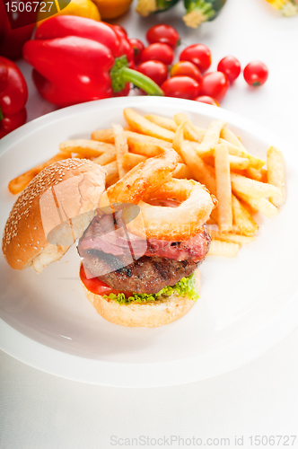 Image of classic hamburger sandwich and fries