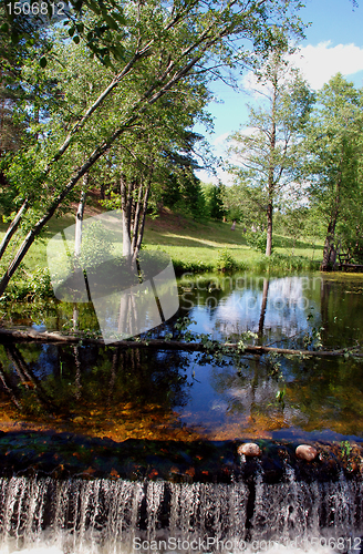 Image of Fantastic stream and waterfall fragment in summer