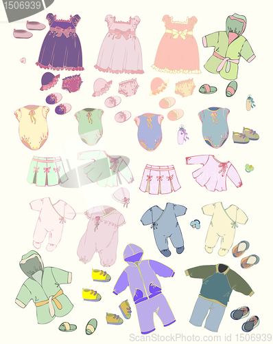 Image of Set of children's clothes. Illustration of clothes for boys and for girls.