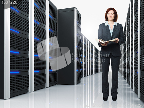 Image of virtual server 3d and woman