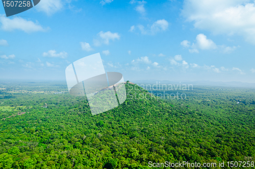 Image of view from  mount Sigiriya  into mountain in the shape of the fem