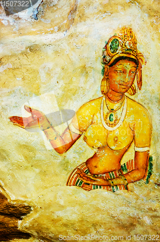 Image of ancient frescos on mount Sigiriya, Sri Lanka ( Ceylon ).