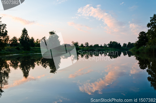 Image of sunset on a mountain lake