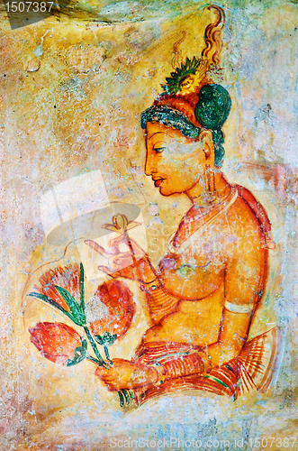 Image of ancient frescos on mount Sigiriya, Sri Lanka ( Ceylon ).