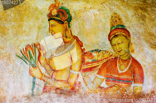 Image of ancient frescos on mount Sigiriya, Sri Lanka ( Ceylon ).