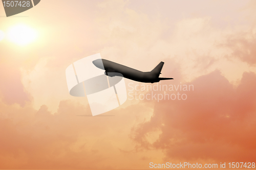 Image of Silhouette of  aircraft in the sky 