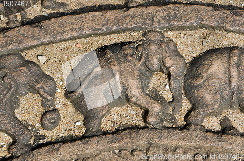 Image of elephants on the lunar rock of ancient Vatadage