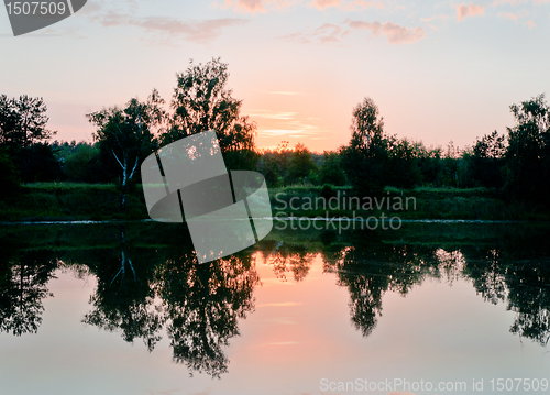 Image of sunset on a mountain lake