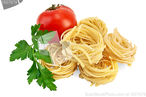 Image of Noodles twisted with tomato and parsley