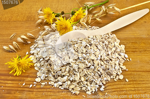 Image of Oatmeal with stalks of oats and a spoon