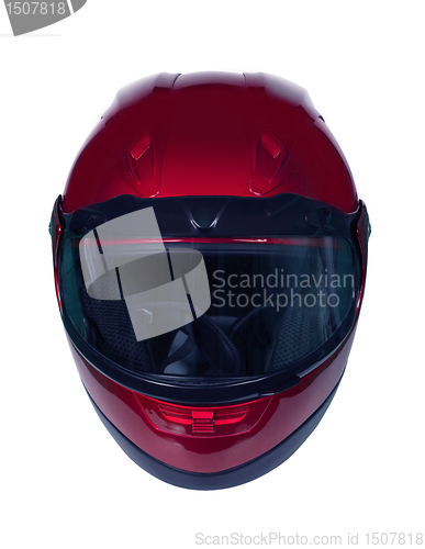 Image of Red motorcycle helmet with blue glass