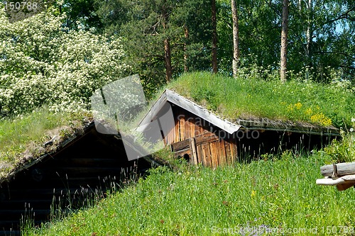 Image of Old, Norwegian log cabins
