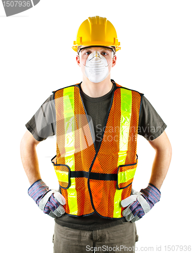 Image of Construction worker wearing safety equipment