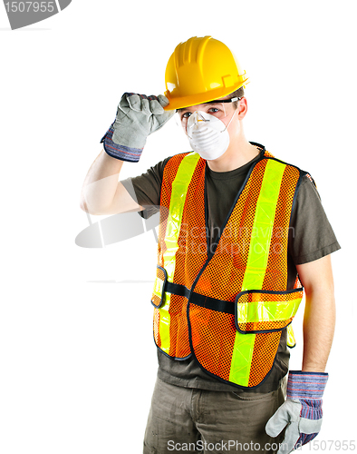 Image of Construction worker wearing safety equipment