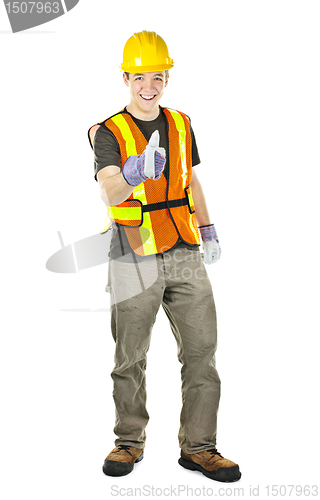 Image of Happy construction worker showing thumbs up